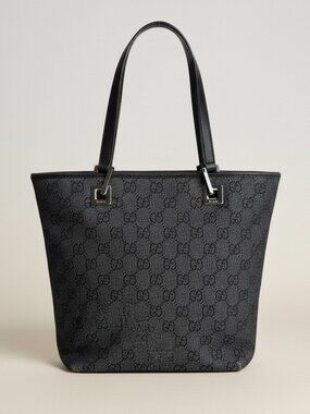 Authentic Gucci GG Black Denim Bucket Shoulder Bag P0071